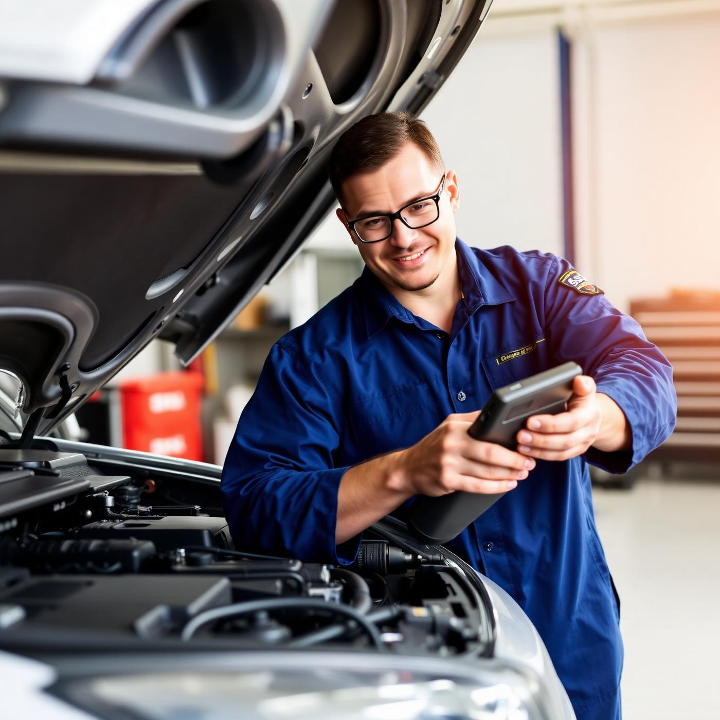 Weatherly's mechanic performing engine diagnostics